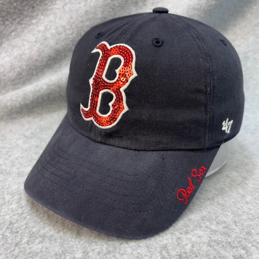 Red Sequin B Logo Womens Navy 47 Brand Boston Red Sox Adjustable Hat OSFA